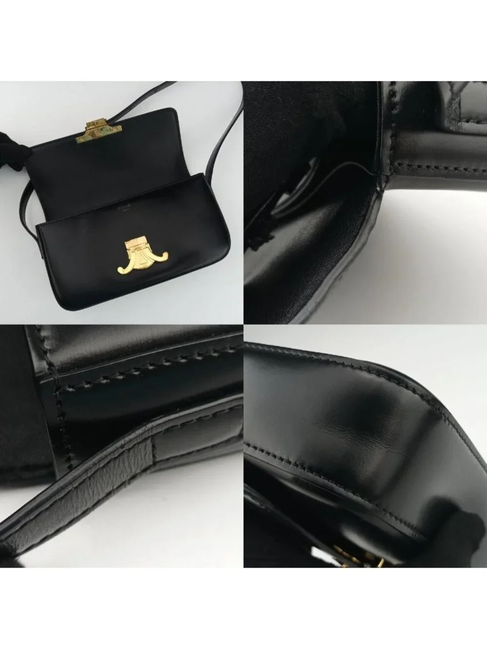 Celine Teen Triomphe Black Leather Shoulder Bag